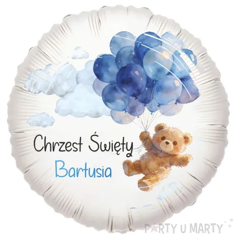 dekoracja na chrzest swiety chlopca personalizowany balon foliowy niebieski mis 18 rnd