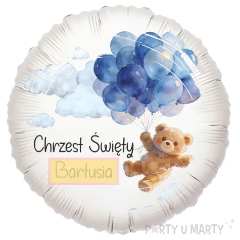 dekoracja na chrzest swiety chlopca personalizowany balon foliowy niebieski mis 18 rnd