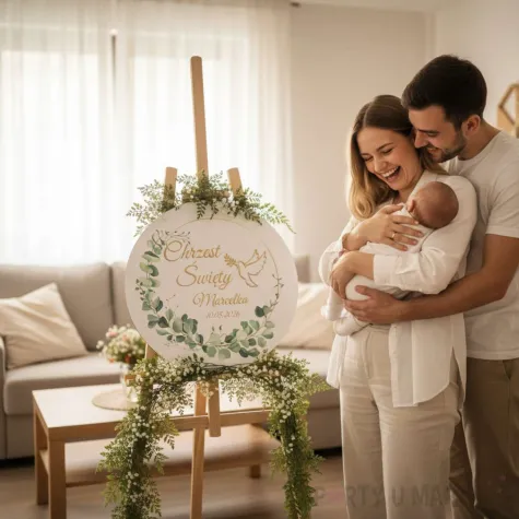 dekoracja na chrzest swiety drewniana tablica powitalna personalizowana imie 39 5 cm