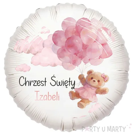 dekoracja na chrzest swiety dziewczynki personalizowany balon foliowy rozowy mis 18 rnd
