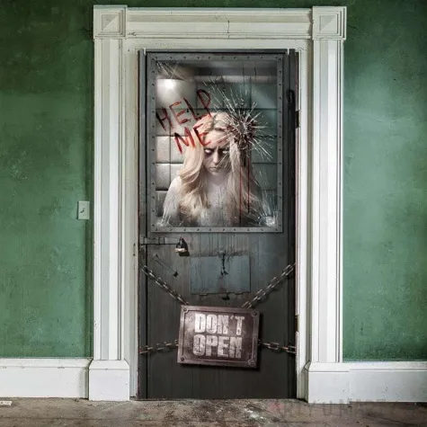 dekoracja na drzwi cela w szpitalu psychiatrycznym guirca 180x80 cm