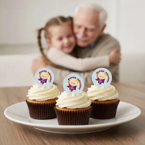 dekoracja na dzien dziadka urodziny oplatek na muffinki tartaletki super dziadek 6 szt