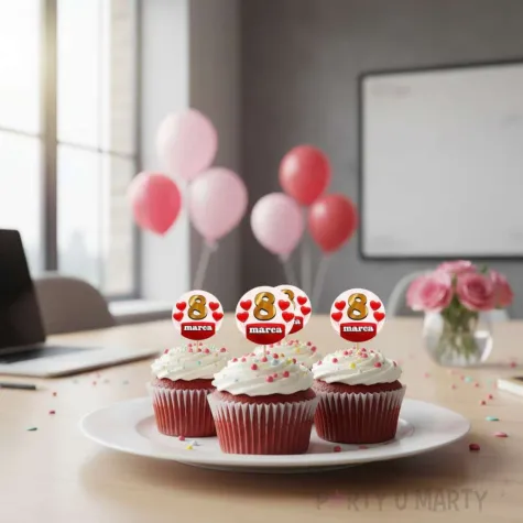 dekoracja na dzien kobiet 8 marca pikery na muffinki 8 marca serca do pracy klasy 6 szt