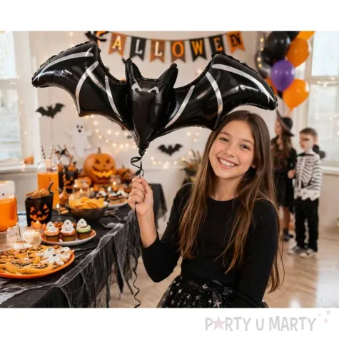 dekoracja na halloweeen andrzejki duzy balon foliowy nietoperz czarny do girlandy 39 shp