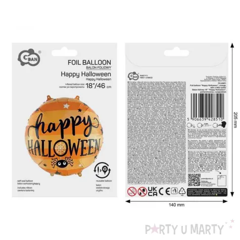 dekoracja na halloweeen balon foliowy happy halloween pomaranczowy do girlandy 18 shp