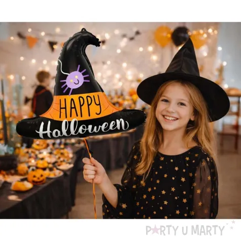 dekoracja na halloweeen balon foliowy kapelusz czarownicy czarny do girlandy 22 shp