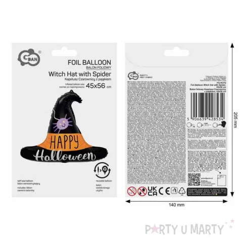 dekoracja na halloweeen balon foliowy kapelusz czarownicy czarny do girlandy 22 shp