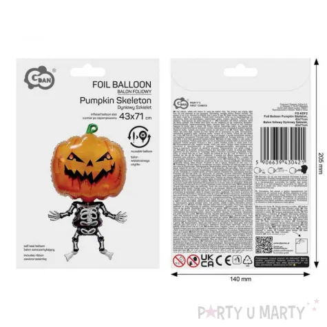 dekoracja na halloweeen balon foliowy kosciotrup straszna dynia czarny 28 rnd