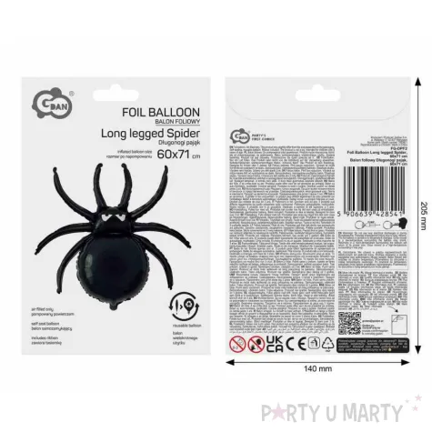 dekoracja na halloweeen duzy balon foliowy pajak czarny do girlandy shp