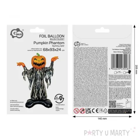 dekoracja na halloweeen stojacy balon foliowy strach na wroble potwor straszna dynia