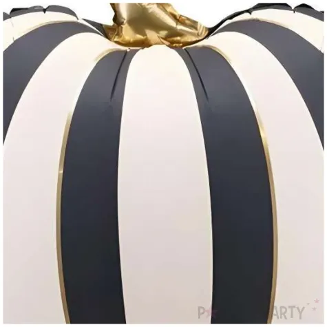 dekoracja na halloweem balon foliowy dynia w paski kremowo czarna 21 shp