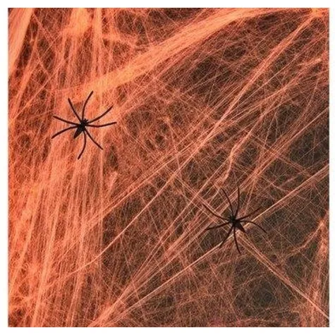 dekoracja na halloween andrzejki pajeczyna nylonowa do zdjec z pajakami pomaranczowa 20g