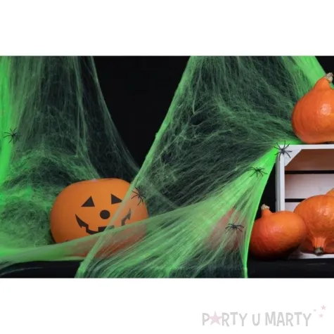 dekoracja na halloween andrzejki pajeczyna nylonowa do zdjec z pajakami zielona 20g
