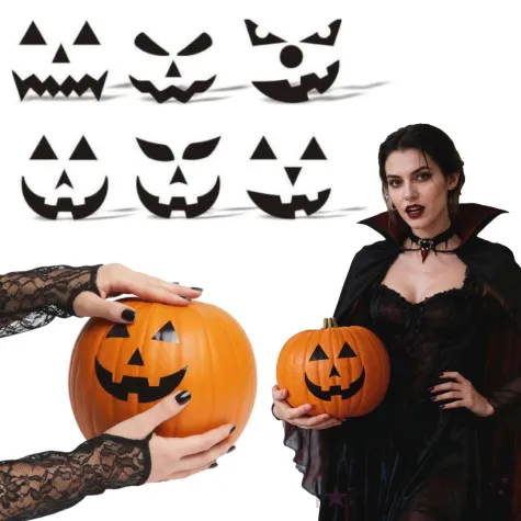 dekoracja na halloween naklejki foliowe straszne dynie czarne ozdoba 6 kpl