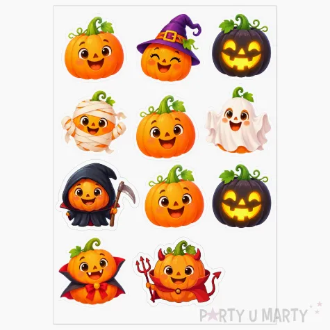dekoracja na halloween naklejki papierowe kolorowe dynie ozdoby czarownica wampir duch 11 szt
