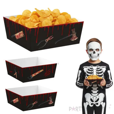 dekoracja na halloween papierowe pudelka na chipsy i przekaski krwawe narzedzia 4 szt