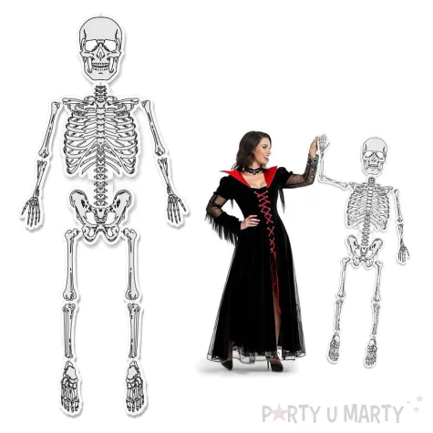 dekoracja na halloween ruchomy szkielet kostek xxl do powieszenia szary 160 cm