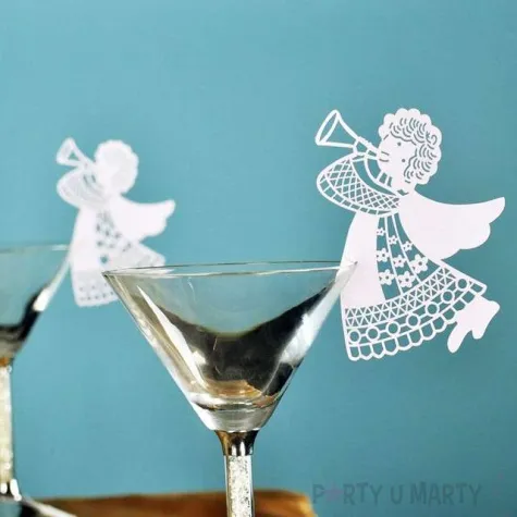 dekoracja na kieliszki aniolek art biala 6 szt
