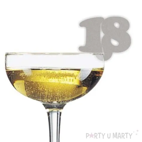 dekoracja na kieliszki urodziny 18 srebrna 10 szt