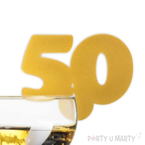 dekoracja na kieliszki urodziny 50 zlota 10 szt