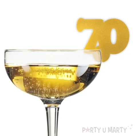 dekoracja na kieliszki urodziny 70 zlota 10 szt