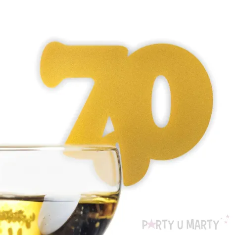 dekoracja na kieliszki urodziny 70 zlota 10 szt