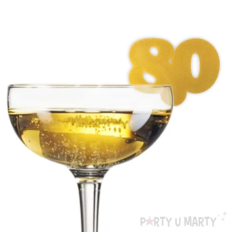 dekoracja na kieliszki urodziny 80 zlota 10 szt