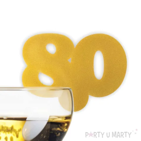 dekoracja na kieliszki urodziny 80 zlota 10 szt