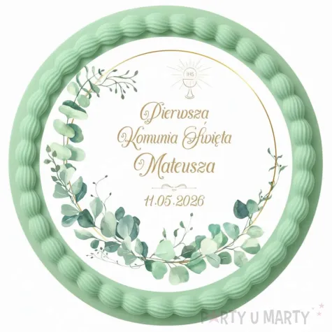 dekoracja na komunie swieta personalizowany oplatek na tort eukaliptus beauty imie 1 8