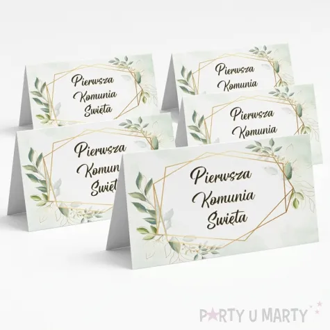 dekoracja na komunie wizytowki na stol winietki geometria personalizacja 5x8 cm x5