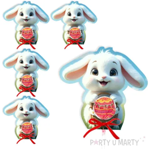 dekoracja na lizaka krolik i pisanki prezent na wielkanoc upominek na zajaca 5 szt