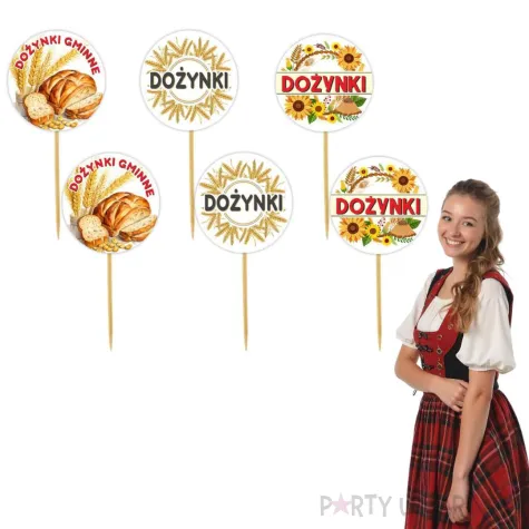 dekoracja na muffinki kielbaski ciasto pikery dozynki klosy zboz i chleb swieto plonow 6 szt