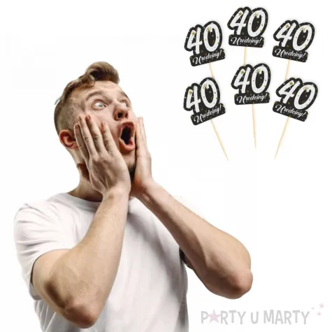 dekoracja na muffinki pikery 40 urodziny glamour ozdobne szpilki na babeczki 6 szt