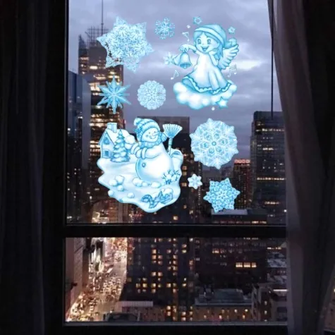 dekoracja na okno aniolek balwanek i sniezynki aliga