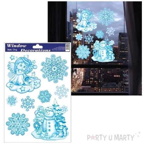 dekoracja na okno aniolek balwanki i sniezynki aliga