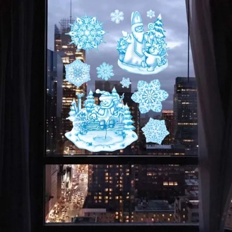 dekoracja na okno mikolaj balwanek i sniezynki aliga