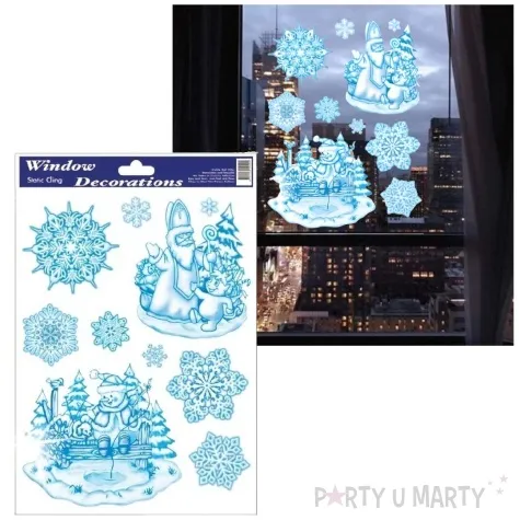 dekoracja na okno mikolaj balwanek i sniezynki aliga