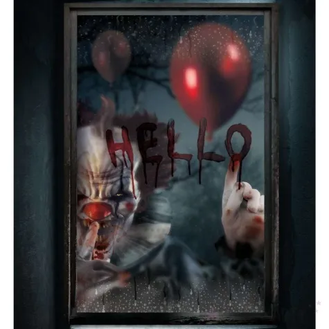 dekoracja na okno straszny klaun hello guirca 120 x 80 cm