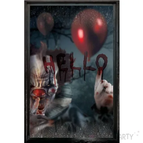 dekoracja na okno straszny klaun hello guirca 120 x 80 cm