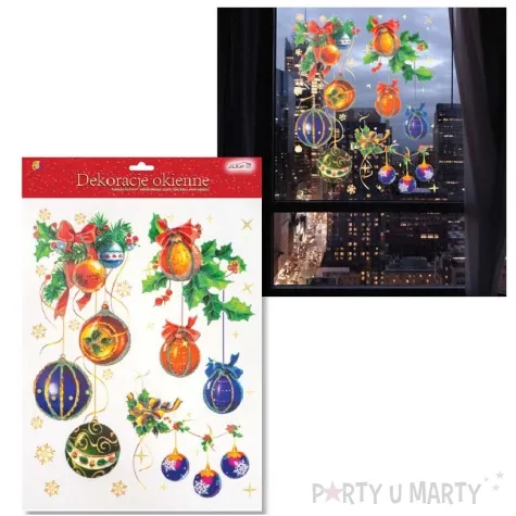 dekoracja na okno swiateczne bombki i dzwonki aliga 38x30 cm