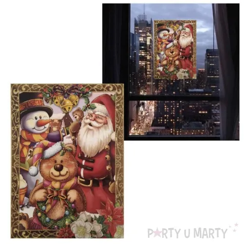 dekoracja na okno swiateczny balwanek mikolaj i mis witraz aliga 30x20 cm