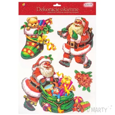 dekoracja na okno swiety mikolaj z prezentami aliga 38x30 cm