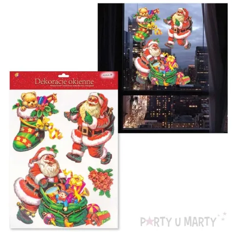 dekoracja na okno swiety mikolaj z prezentami aliga 38x30 cm