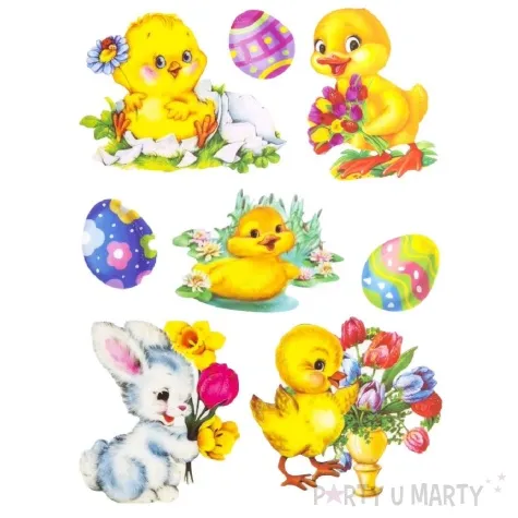 dekoracja na okno wielkanoc kurczaki i zajaczek z bukietem aliga 9 szt