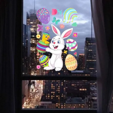 dekoracja na okno wielkanoc zajaczek trzymajacy kurczaczka aliga 17 szt