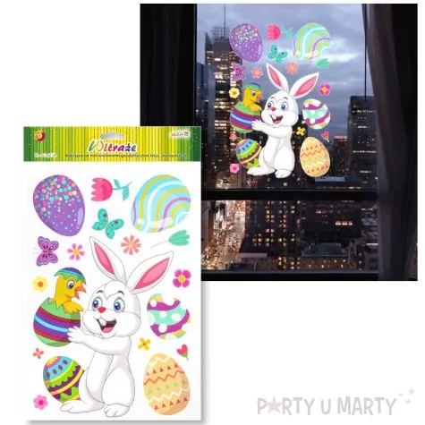 dekoracja na okno wielkanoc zajaczek trzymajacy kurczaczka aliga 17 szt