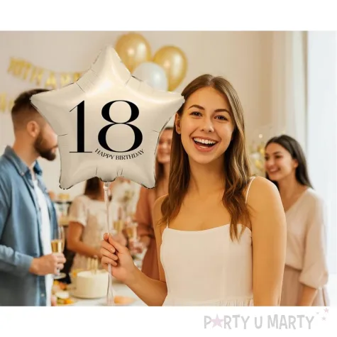 dekoracja na osiemnastke 18 urodziny balon foliowy gwiazda liczba 18 cyfra kremowy 18 dgt
