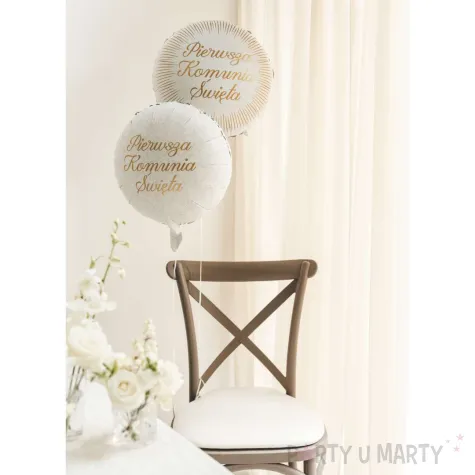 dekoracja na pierwsza komunie swieta balon foliowy zlota ramka bialy do girland 18 rnd