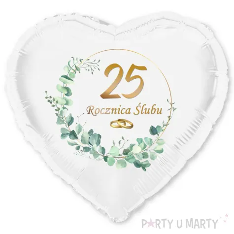 dekoracja na rocznice slubu srebrne gody balon foliowy serce liczba 25 bialy 18 hrt