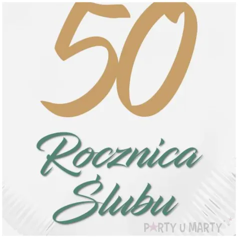 dekoracja na rocznice slubu zlote gody balon foliowy serce liczba 50 bialy 18 hrt